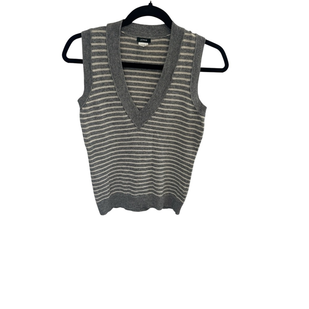 Vintage J. Crew cashmere blend gray ivory stripe preppy V-neck vest sweater XS
